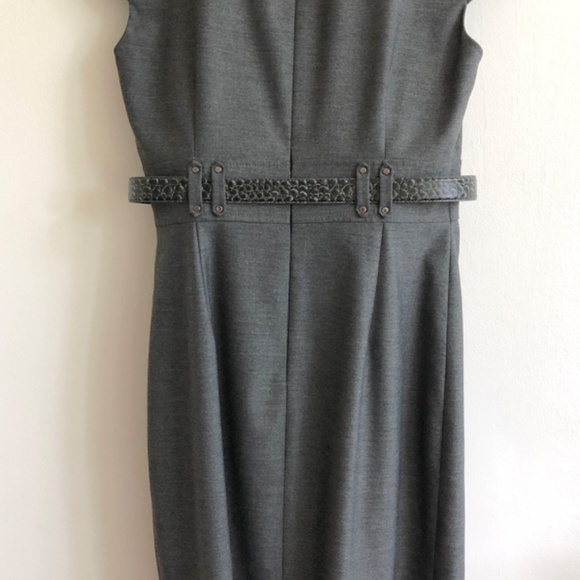 Tahari by Arthur S. Levine Belted Split Neck Sheath Dress - Size 4, gray - Picture 4 of 9